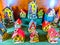 Prague, Czech Republic - December 31, 2017: Toy ceramic half-timbered houses in the souvenir shop in Prague.