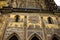 Prague, Czech Republic: Exterior details of St. Vitus Cathedral, a gothic religious building with towers, spires and mosaics