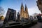 Prague, Czech republic - February 24, 2021. Basilica Minor in Vysehrad fortress area - view of the cemetery