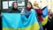 PRAGUE, CZECH REPUBLIC, FEBRUARY 24, 2022: Demonstration Ukrainian women girls people against Russian military attack
