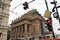 Prague, Czech Republic, January 2015. View of the National Theater from Prague Street with traffic lights.