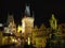 Prague, Czech Republic, landscape at the Charles Bridge and Its towers at night