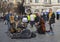 Prague, Czech Republic - March 13, 2017: Quartet of Musicians playing musical instruments for tourists on the street in Prague