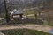 Prague, Czech Republic - March 26, 2021 - Grebovka park- The vineyard with a romantic gazebo lies on a steep slope