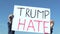 PRAGUE, CZECH REPUBLIC, NOVEMBER 17, 2016: Demonstration against president Donald Trump, banner Trump hate, global