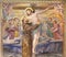 PRAGUE, CZECH REPUBLIC - OCTOBER 12, 2018: The symbolic idilic painting of St. Francis of Assisi and crucificted Jesus