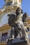 PRAGUE, CZECH REPUBLIC - OCTOBER 14, 2018: The baroque angel before facade of Loreto church - designed by Kilian Ignac