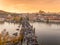 Prague Czech Republic panorama view of Charles Bridge Praha old town Vltava river sightseeing street to castle people tourists