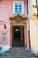 Prague, Czech republic - September 19, 2020. Architectonic details of building in Pohorelec street - entrance to Museum of Czech L