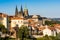 Prague, Czech republic - September 19, 2020. Panoramic view on Prague Castle with buildings in streets Nerudova and Uvoz