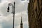 Prague, Czech Republic: Street lamp. Church of St. Francis and St. Salvator