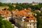 Prague, Czech Republic: Top view of houses with brick roof. Panorama of the city from Visegrad fortress