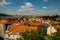 Prague, Czech Republic: Top view of houses with brick roof. Panorama of the city from Visegrad fortress