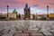 Prague, Czech Republic - The world famous Charles Bridge Karluv most and St. Francis Of Assisi Church with beautiful purple sky