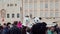 PRAGUE, MAY 16, 2019: funny animators in polar bear and panda costumes amuse people at Old Town Square Prague, Czech