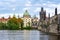 Prague medieval architecture and Charles bridge over Vltava river, Czech Republic