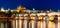 Prague night panorama. Prague Castle and Charles Bridge above Vltava River, Praha, Czech Republic