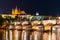 Prague night panorama. Prague Castle and Charles Bridge above Vltava River, Praha, Czech Republic