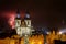 Prague old town with fireworks in the night