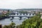 Prague panorama charles bridge river from mountain skyview