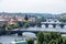 Prague panorama charles bridge river from mountain skyview