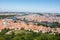 Prague panorama charles bridge river from mountain skyview