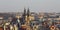Prague - The panorama of Town and the church of Our Lady before TÃ½n in the evening light
