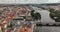 Prague scenic aerial view of old town architecture. Vltava river, bridges in Prague, Czech Republic. Prague panoramic