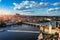 Prague scenic aerial view of the Prague Old Town pier architecture and Charles Bridge over Vltava river in Prague, Czechia. Old