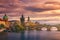 Prague Scenic spring sunset aerial view of the Old Town pier arc