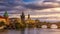Prague Scenic spring sunset aerial view of the Old Town pier arc