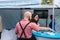 Prague, September 23, 2017: Celebrating the traditional German beer festival called Oktoberfest. The man takes booklets