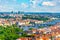 Prague skyline with Vltava bridges