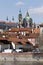 Prague St. Nicholas` Cathedral with the Lesser Town above River Vltava in the sunny Day, Czech Republic