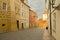 Prague street in sunset