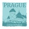 Prague travel poster vector design with castle silhouette