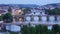 prague view, bridges over danube river, zoom out, timelapse, 4k