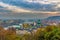 Prague and Vltava river from Letna Hill - Romantic view after misty sunset - European capital of bohemian Czech Republic