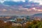 Prague and Vltava river from Letna Hill - Romantic view after misty sunset - European capital of bohemian Czech Republic