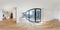 PRAHA, Czech Republic - JULY 21, 2014: Panorama of modern white empty loft apartment interior living hall room, full 360 seamless