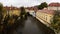 Praha, Czech republic - October 28, 2018:Kampa viewed from Karluv most charles bridge in rainy day of centenary of the founding of