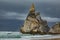 Praia da Ursa beach, stormy clouds near Cabo da Roca cape in Portugal,