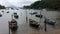 Praia do Ribeiro beach. Beautiful sand, fisherman boats and sea, at Vila Velha.