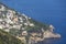 Praiano houses, coastline, church, promontory  and sea