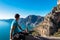 Praiano - Man enjoying the scenic view from hiking trail between Positano and Praiano at the Amalfi Coast, Campania, Italy, Europe