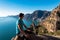 Praiano - Man enjoying the scenic view from hiking trail between Positano and Praiano at the Amalfi Coast, Campania, Italy, Europe