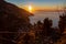 Praiano - Panoramic sunrise view from the Path of the Gods between Positano and Praiano on the Amalfi Coast, Campania, Italy