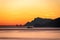 Praiano - Scenic sunset behind the Li Galli islands in the Mediterranean Sea. View from Positano,  Amalfi Coast, Italy, Europe.