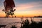 Praiano -Silhouette of mistletoe with scenic sunset at the Mediterranean Sea. View from Positano,  Amalfi Coast, Italy, Europe.