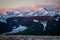 Praire mountain lookout on the top at the sunrise time, camping on the top, windy morning, beautiful pink sunrise in the mountains